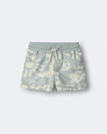 Toddler Boy Tropical Swim Trunks - Light Blue, 