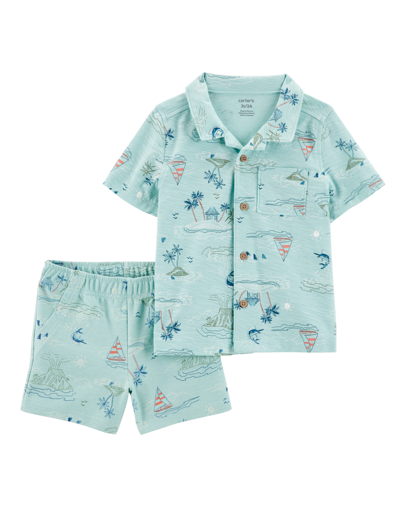 Toddler 2-Piece Button-Down Shirt & Pull-On Short Set, image 1 of 4 slides