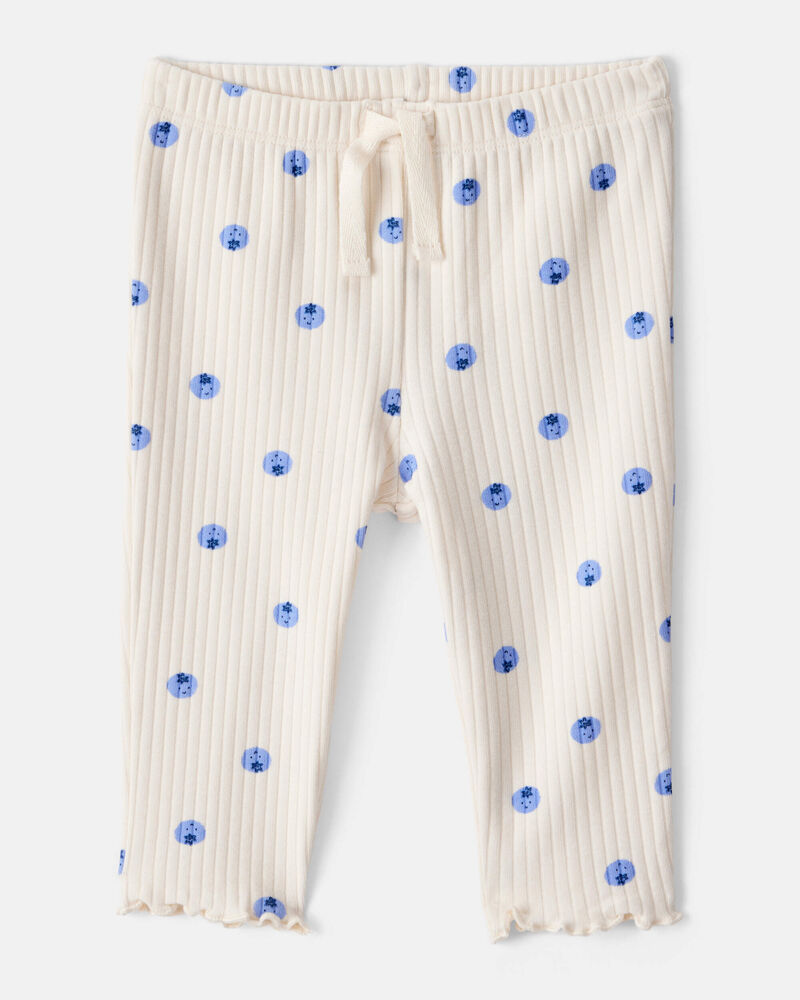 Baby Girl Blueberry Print Cotton Pull-On Pants - Ivory, image 1 of 4 slides