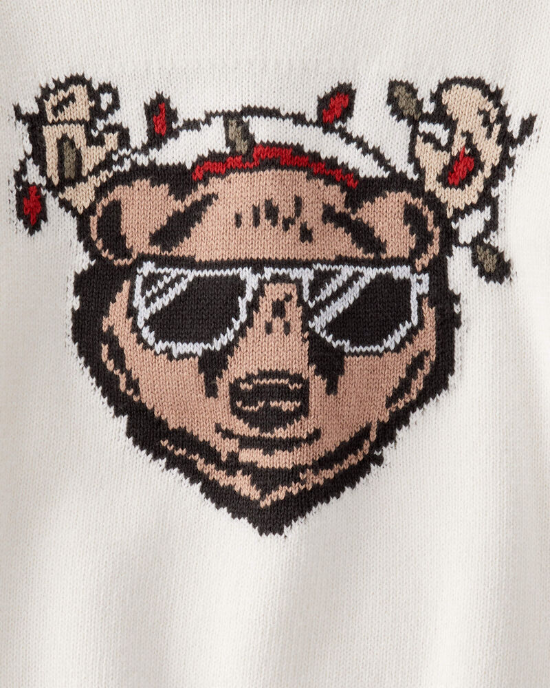 Toddler Boy Christmas Bear Sweater - Cream, image 2 of 3 slides