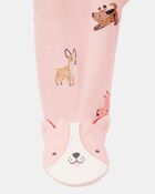 Baby Girl Dog Print 2-Way Zip Cotton Sleep & Play Pajamas - Pink, image 2 of 4 slides