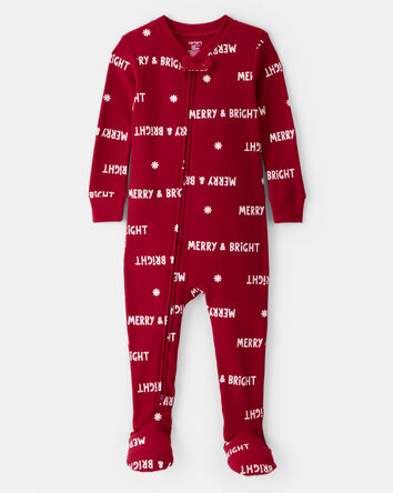 Toddler Merry & Bright Cotton Long-Sleeve 1-Piece Pajamas - Red, 