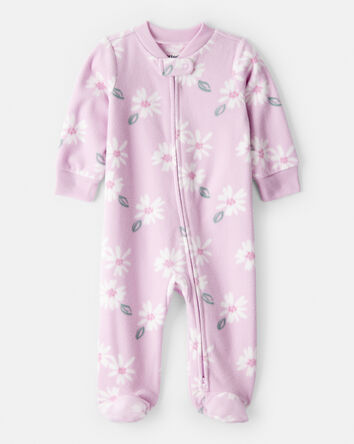 Baby Girl Floral Print Loose Fit Long-Sleeve Sleep & Play Pajamas - Pink, 