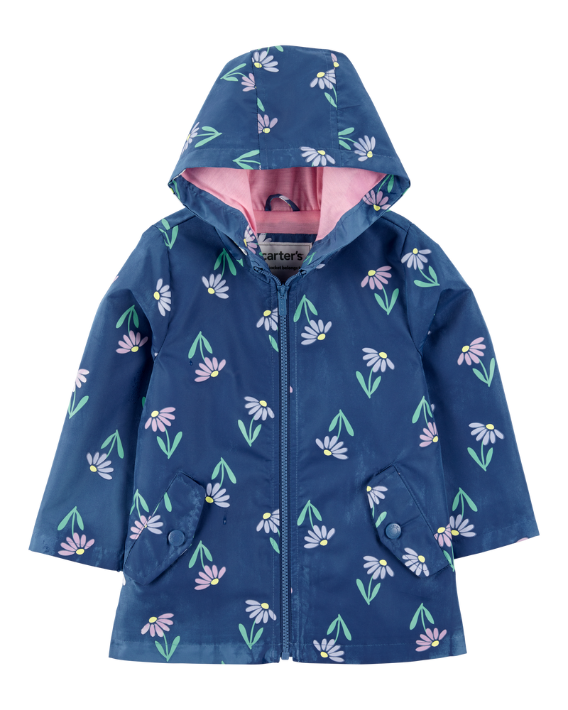 Baby Girl Color Changing Rain Jacket - Navy, image 3 of 6 slides