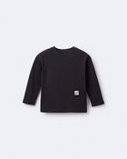 Toddler 'Hey' Long-Sleeve Pocket Tee - Black, image 2 of 6 slides