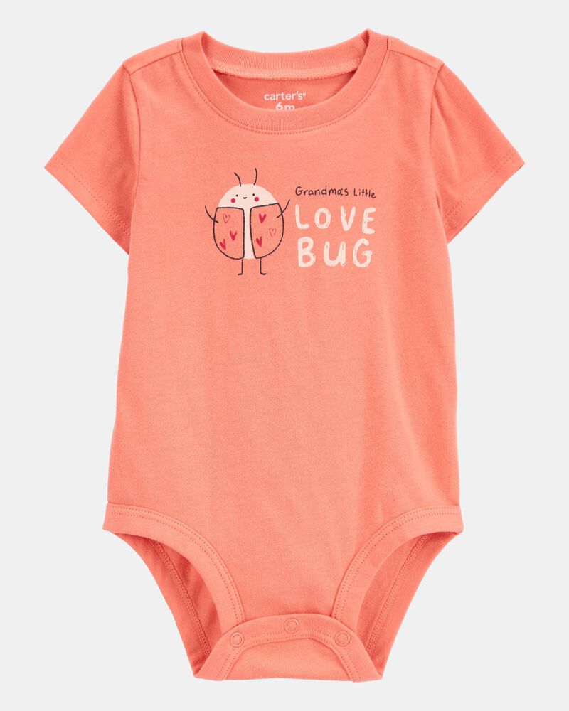 Baby Grandma's Little Love Bug Short-Sleeve Bodysuit - Peach, image 1 of 3 slides