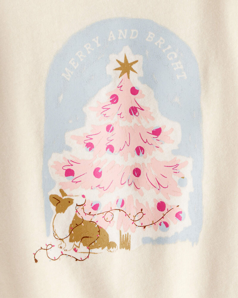 Toddler Girl Christmas Merry & Bright Corgi Long-Sleeve Graphic Tee - Cream, image 2 of 3 slides