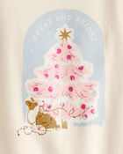 Toddler Girl Christmas Merry & Bright Corgi Long-Sleeve Graphic Tee - Cream, image 2 of 3 slides