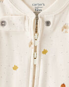 Baby Thanksgiving Print 100% Cotton Long-Sleeve 2-Way Zip Footed 1-Piece Pajamas - Ivory, image 2 of 4 slides