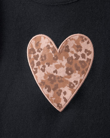 Girls Leopard Heart Short-Sleeve Graphic Tee - Black, 