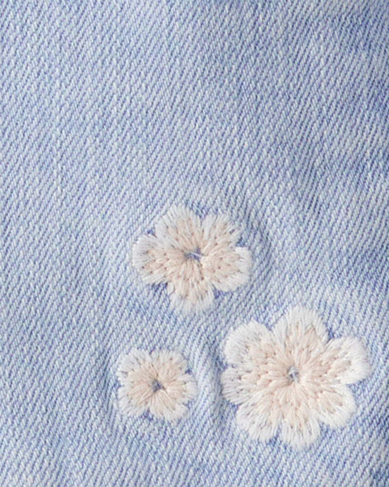 Toddler Girl Flower Embroidered Denim Jacket - Light Wash, image 3 of 4 slides