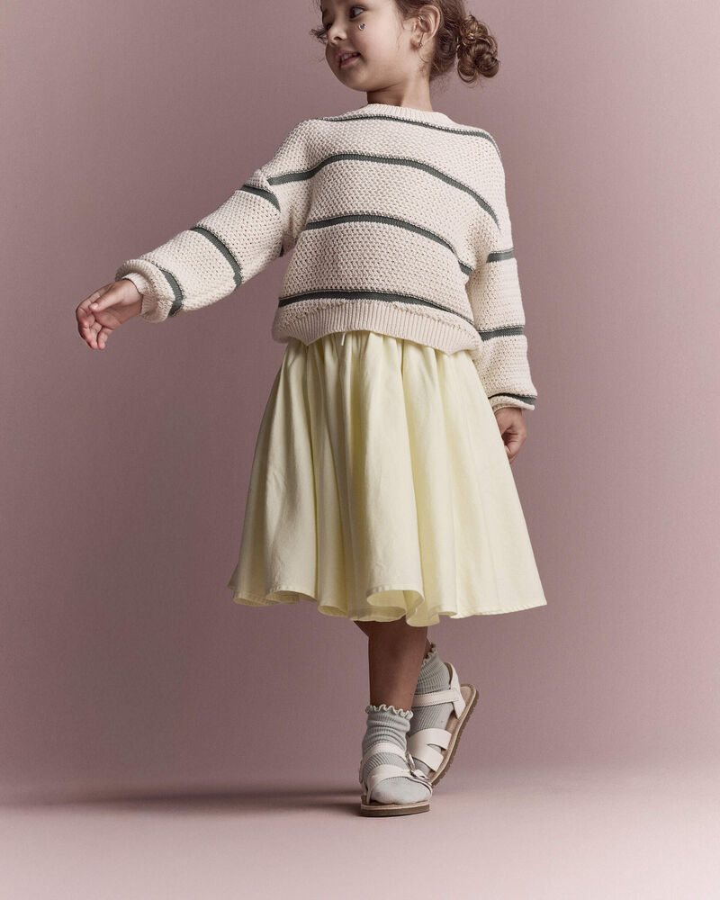 Toddler Girl Striped Balloon-Sleeve Sweater - Cream/Olive, image 3 of 6 slides