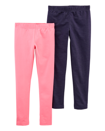 Kid 2-Pack Navy & Pink Cotton Stretch Leggings, 