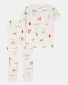 Toddler 2-Piece Birthday 100% Snug Fit Cotton Pajamas - Ivory, image 1 of 3 slides