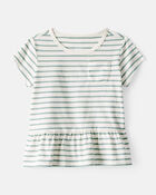 Toddler Girl 2-Piece Striped Peplum Top & Cotton Flare Leggings Set - Green/White, image 2 of 8 slides