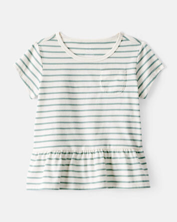 Toddler Girl 2-Piece Striped Peplum Top & Cotton Flare Leggings Set - Green/White, 