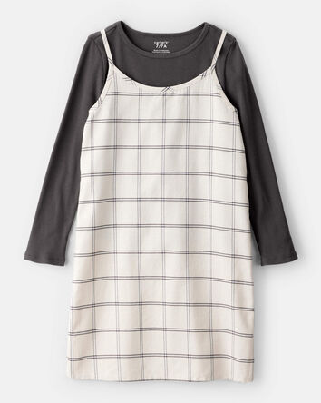 Girls 2-Piece Plaid Long-Sleeve Dress Set - Black/White, 