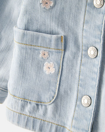 Baby Girl Flower Embroidered Denim Jacket - Light Wash, 