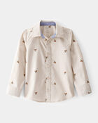 Toddler Boy Poplin Acorn Print Button-Front Shirt - Khaki, image 1 of 4 slides