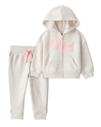 Baby Girl 2-Piece DayDream Fleece Fleece Hooded Zip-Up Jacket & Joggers Set - Cream, Pink, 