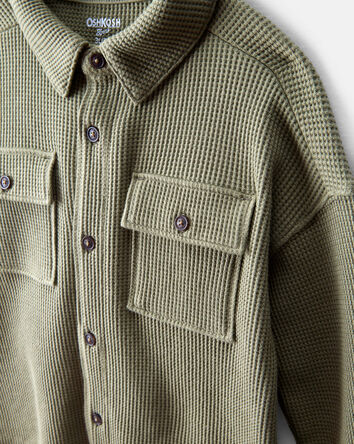Toddler Boy Long-Sleeve Waffle Knit Utility Shirt - Green, 