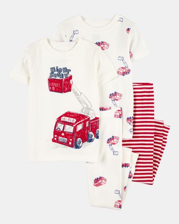 Toddler Boy 4-Piece Fire Truck Cotton Pajamas - White/Red, 