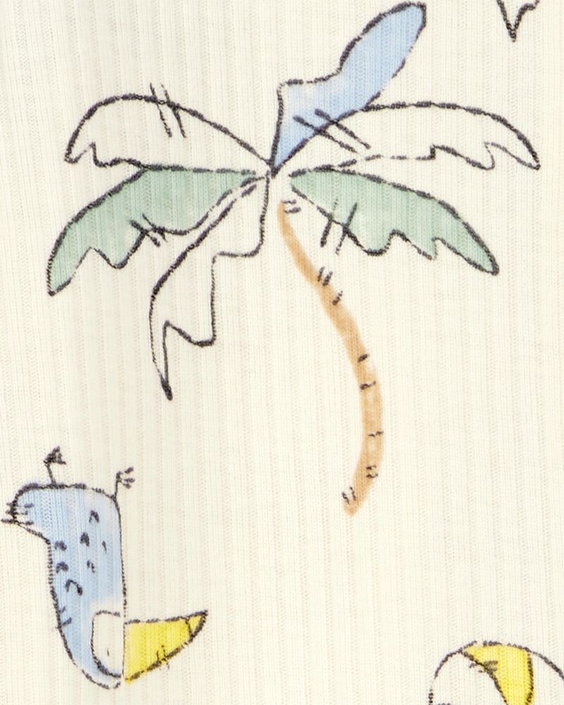 Baby Palm Tree Print 2-Way Zip Sleep & Play Pajamas - Ivory, image 2 of 3 slides