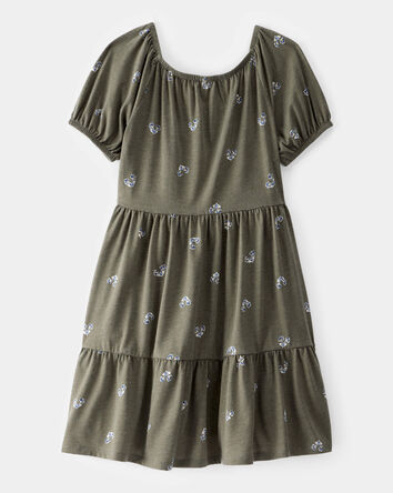 Kid Floral Tiered Puff Sleeve Dress - Green, 