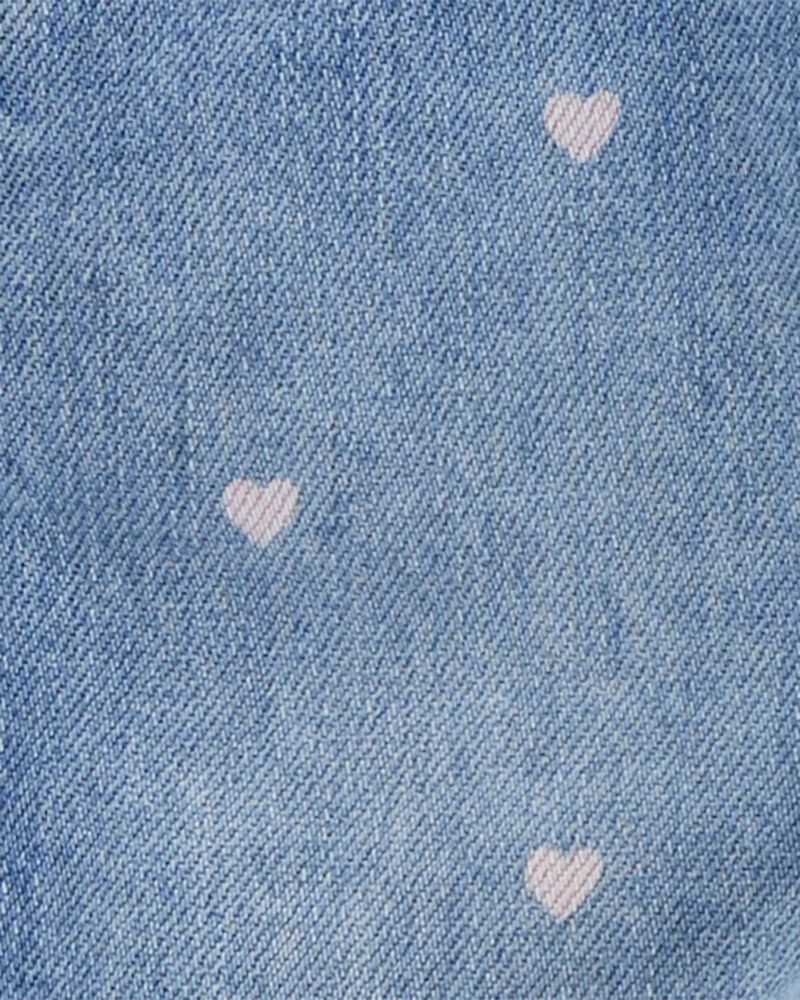 Baby Heart-Print Knit Denim Overalls - Blue, image 3 of 5 slides