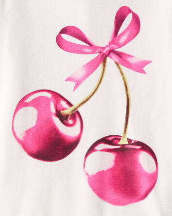 Girls Cherries Print 100% Cotton Long-Sleeve 4-Piece Pajamas - Pink/White, 