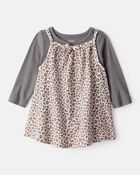 Baby Girl 2-Piece Leopard Print Long-Sleeve Dress Set - Grey/Brown, image 1 of 6 slides