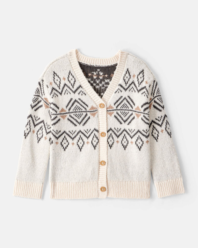 Toddler Girl Fair Isle Long-Sleeve Cardigan Sweater - Ivory, image 1 of 4 slides