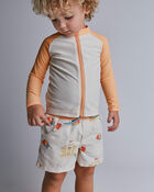 Toddler Boy Swim Trunks in Sandcastle Print - Cream, image 1 of 6 slides