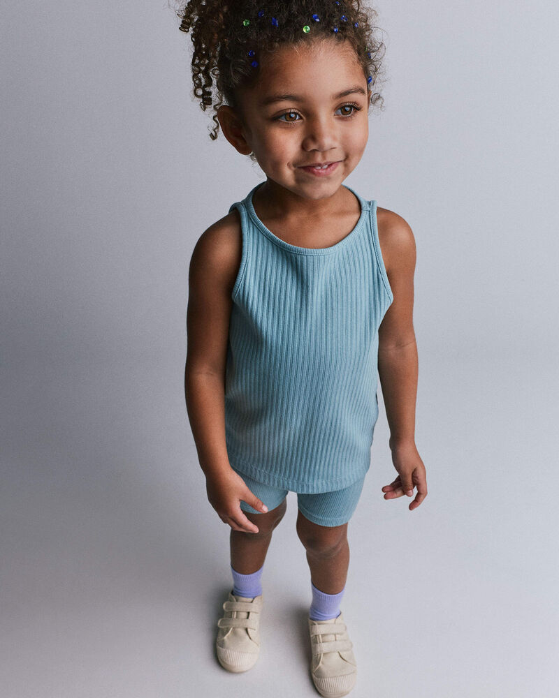 Toddler Girl Ribbed Playtime Tank Top - Pale Blue, image 4 of 5 slides