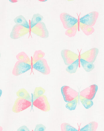 Girls Butterfly Print Snug Fit Cotton 4-Piece Pajamas, 