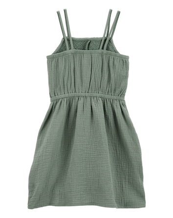 Kid Smocked Gauze Dress - Green, 