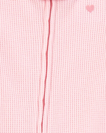 Baby Girl Heart Waffle Knit Footie 1-Piece Pajamas - Pink, 