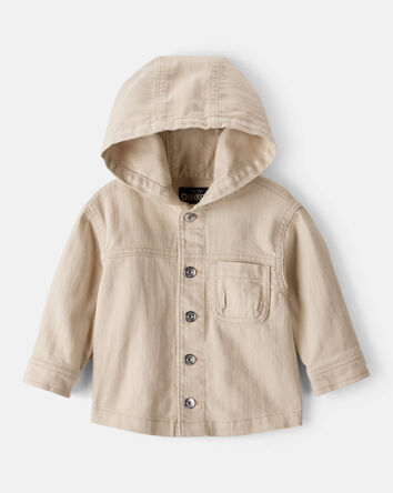 Baby Boy Hooded Denim Jacket - Khaki, 
