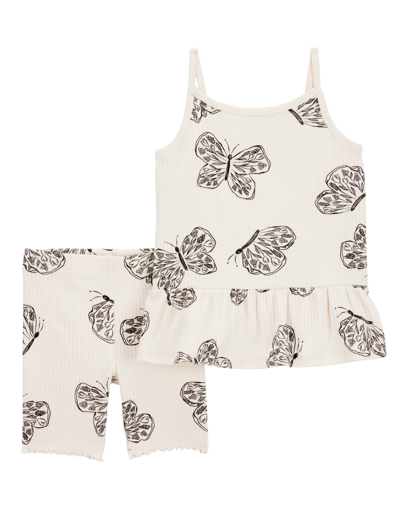 Baby Girl 2-Piece Butterfly Tank & Bike Short Set - Ivory, image 1 of 3 slides