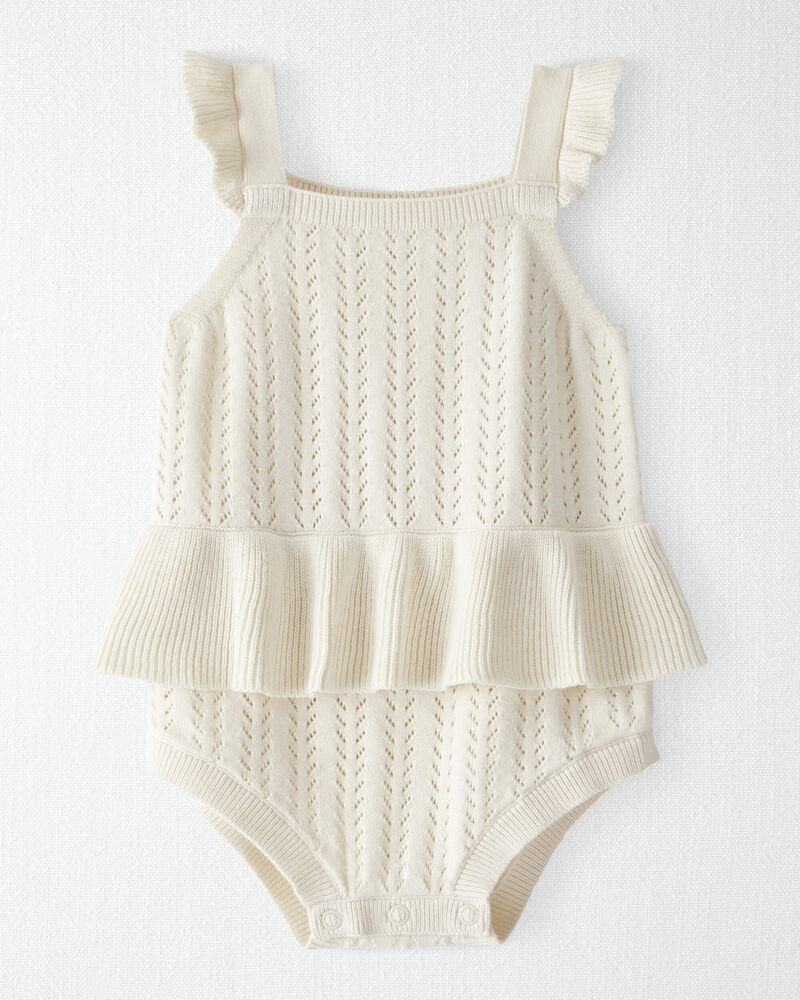 Baby Girl Organic Cotton Pointelle Romper, image 1 of 5 slides