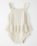 Baby Girl Organic Cotton Pointelle Romper, image 1 of 5 slides