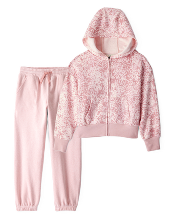 Girls 2-Piece DayDream Fleece Fleece Hooded Zip-Up Jacket & Joggers Set - Pink, 