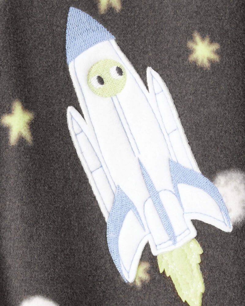 Toddler Boy Spaceship Star Fleece Long-Sleeve Loose Fit 1-Piece Pajamas - Grey, image 3 of 4 slides
