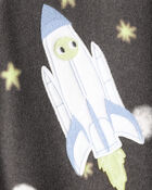 Toddler Boy Spaceship Star Fleece Long-Sleeve Loose Fit 1-Piece Pajamas - Grey, image 3 of 4 slides