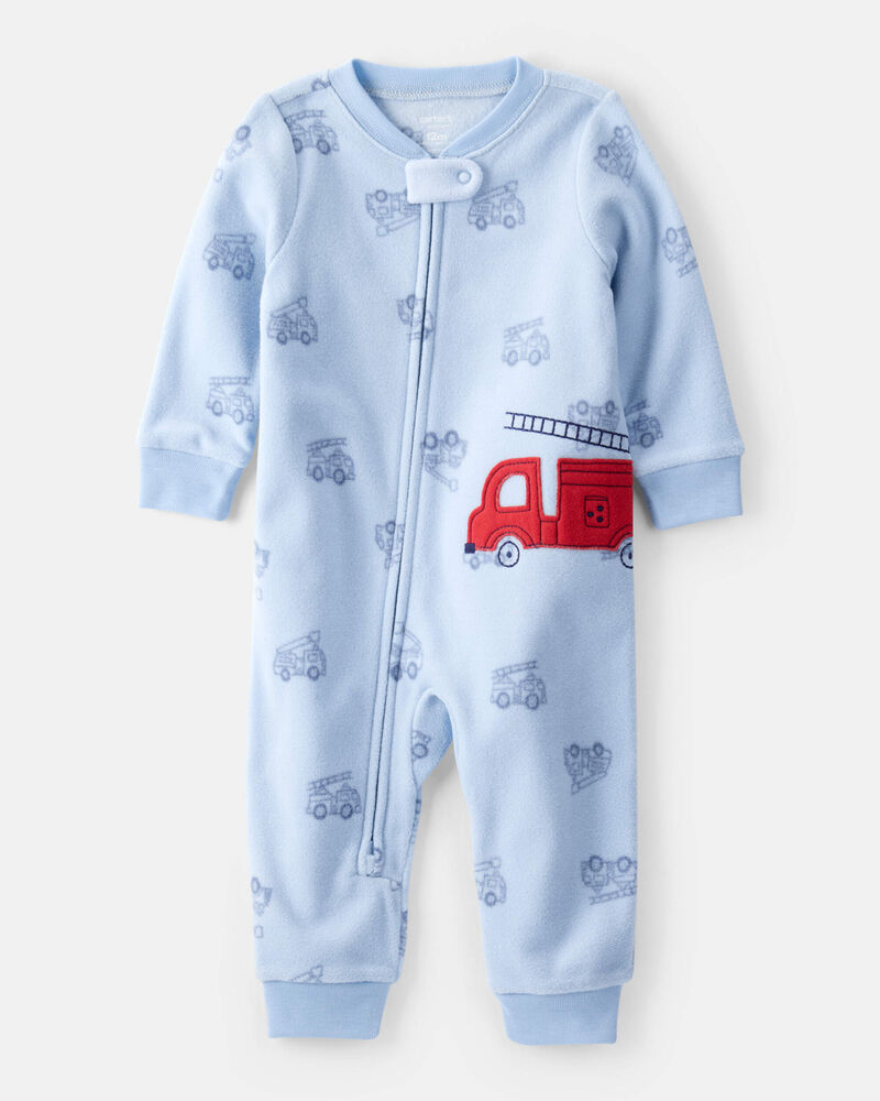 Toddler Boy Firetruck Loose Fit Long-Sleeve Pajamas - Blue, image 1 of 4 slides