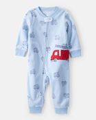 Toddler Boy Firetruck Loose Fit Long-Sleeve Pajamas - Blue, image 1 of 4 slides