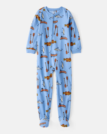 Boys 1-Piece Fishing Print Fleece Footie Pajamas - Blue, 