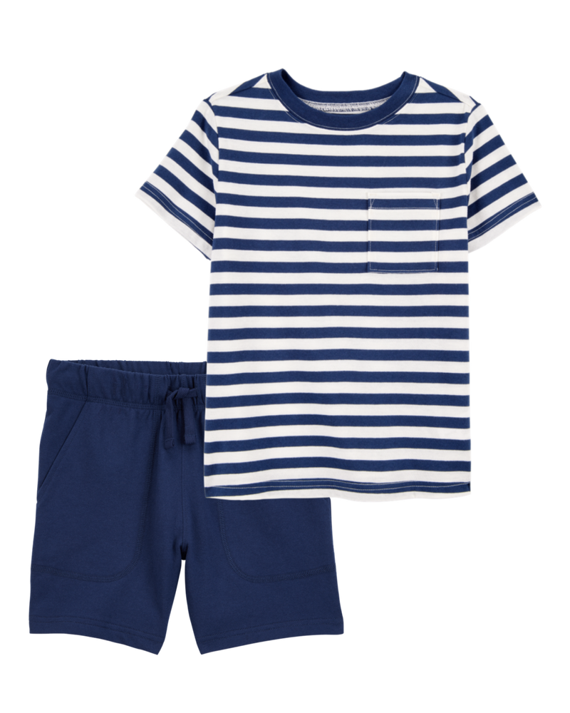 Kid 2-Piece Striped Tee & French Terry Shorts Set, image 1 of 6 slides