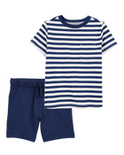 Kid 2-Piece Striped Tee & French Terry Shorts Set, image 1 of 6 slides