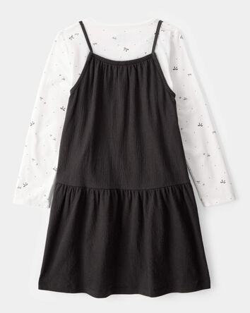 Kid 2-Piece Bow Print Tee & Tank Dress Set - Black/Ivory, 